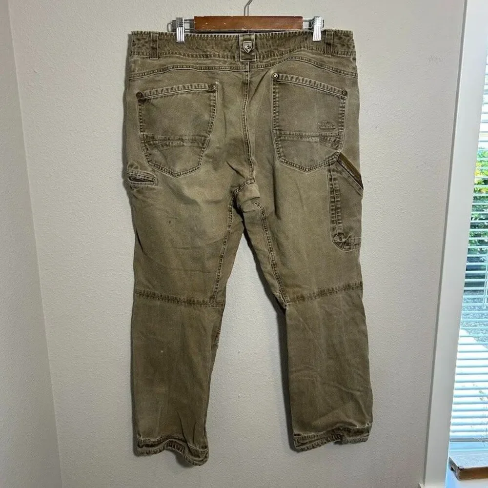 KUHL The Law Pants Mens 38x32 Heavyweight Canvas Distressed Rugged Patina Dye
